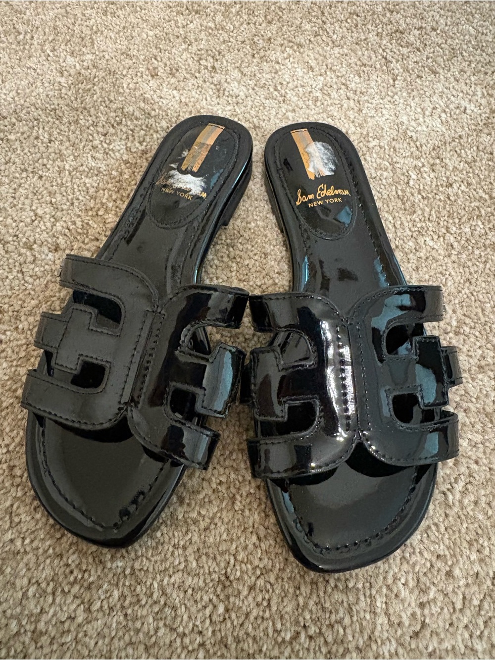 Sam Edelman Black Patent Slide Mules